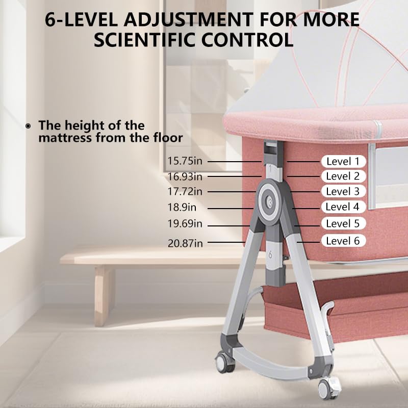 Baby Bassinet,3 in 1 Baby Bassinets Bedside Sleeper with Wheels and Mosquito Net,Bedside Bassinet for Baby with Comfy Mattress, Mattress&Breathable Mesh,Storage Basket