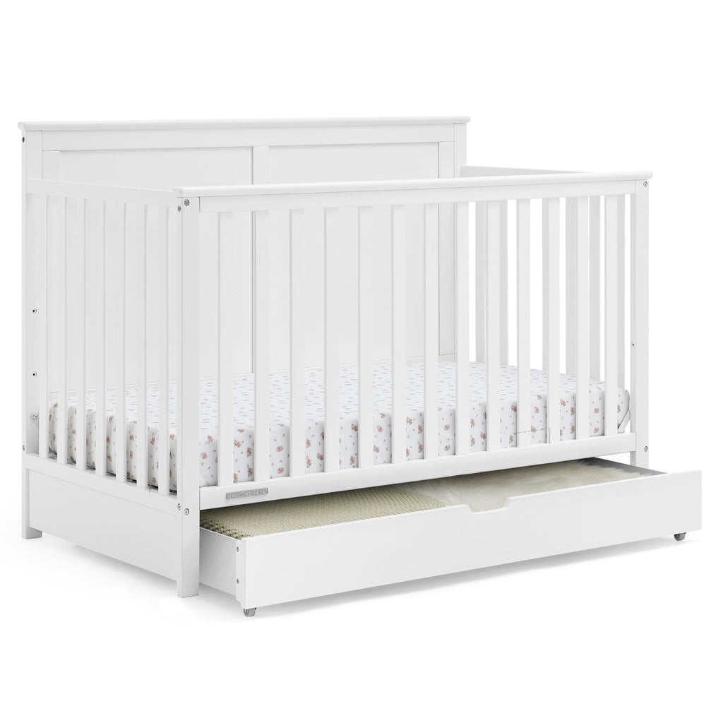Simmons Kids Logan 6-in-1 Convertible Crib with Underdrawer - Greenguard Gold Certified, Chestnut