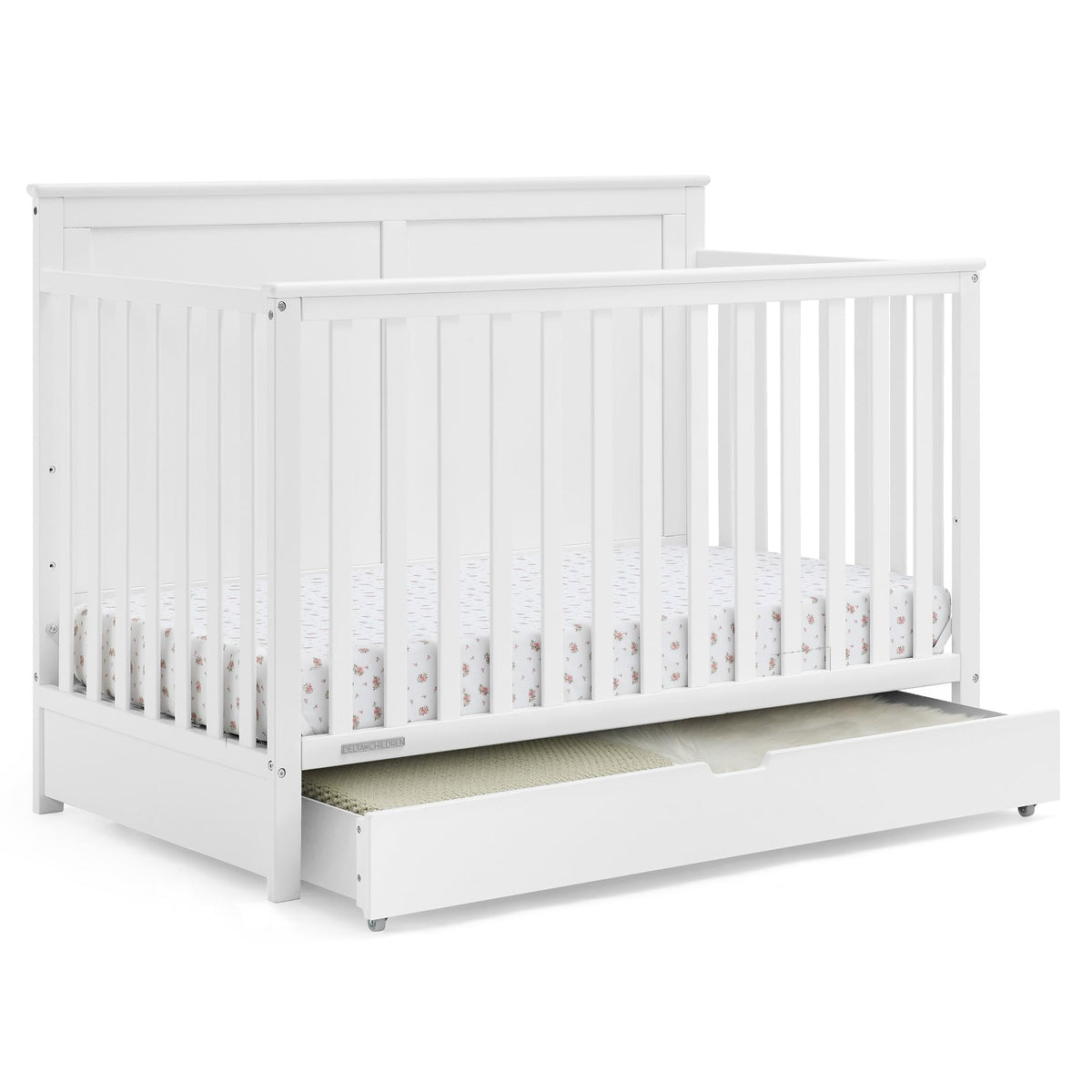 Simmons Kids Logan 6-in-1 Convertible Crib with Underdrawer - Greenguard Gold Certified, Chestnut