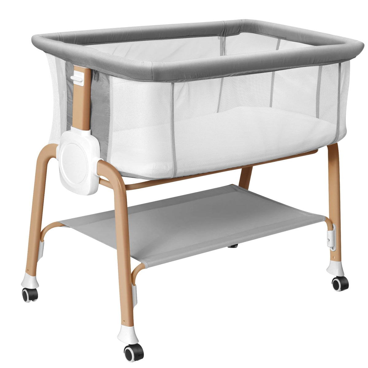 Bassinet Bedside Sleeper, Bedside Bassinet for Newborn, Baby Bassinet with 5 Adjustable Height, Rocking Bassinet with Wheels, Breathable Mesh & Mattress, Easy Folding Portable Bedside Crib(Gray)
