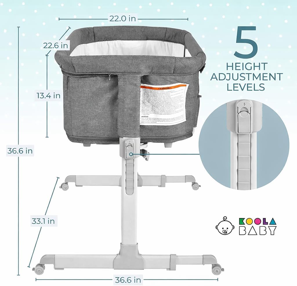 KoolerThings 3 in 1 Baby Bassinet, Bedside Sleeper, & Playpen, Easy Folding Portable Crib (Grey)- KoolaBaby (Bassinet)