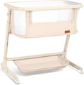 ANGELBLISS Electric Baby Bassinet, Auto Rocking Bedside Sleeper, 6 Heights with Mattress, Washable Sheet, Remote Control, 5 Speeds, 3 Timers, 12 Sounds, Wheels & Storage, Beige