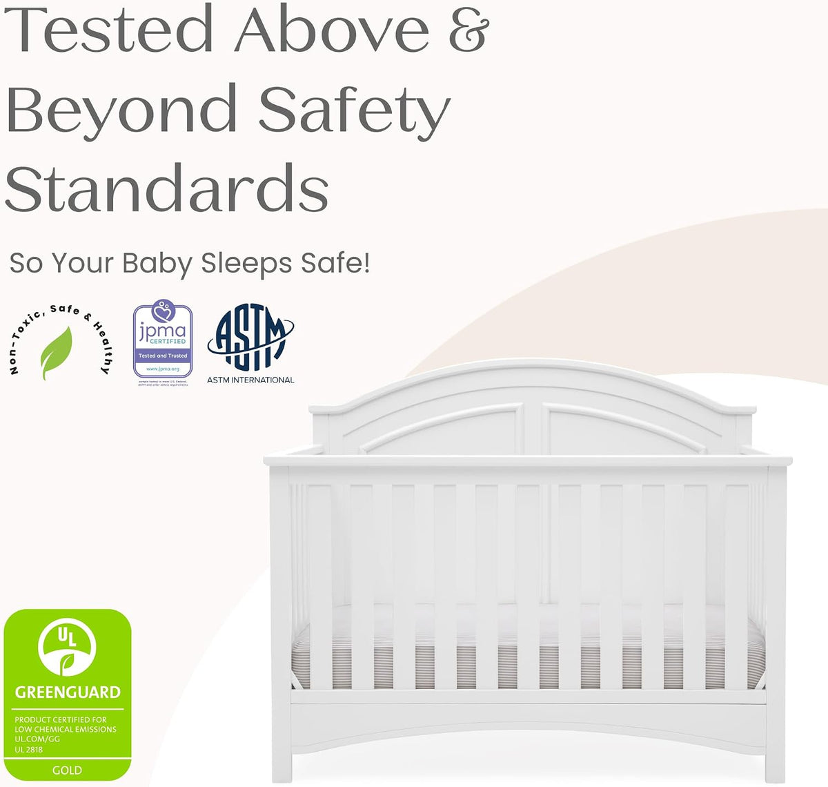 Delta Children Perry 6-in-1 Convertible Crib - Greenguard Gold Certified, Bianca White