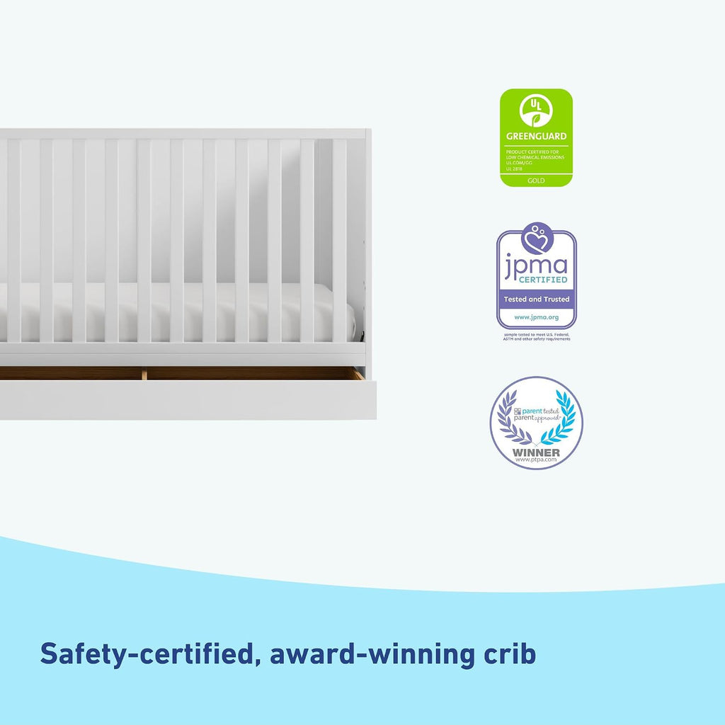 Graco Theo 3-in-1 Convertible Crib with Storage Drawer, White