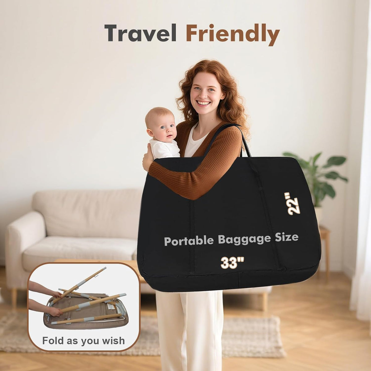 Baby Bassinet, 3 in 1 Bedside Bassinet Sleeper for Newborn, Portable Baby Crib with 4 Detachable Wheels & Adjustable Height, Breathable Mesh & Mattress, Mosquito Net& Storage Basket (Khaki)