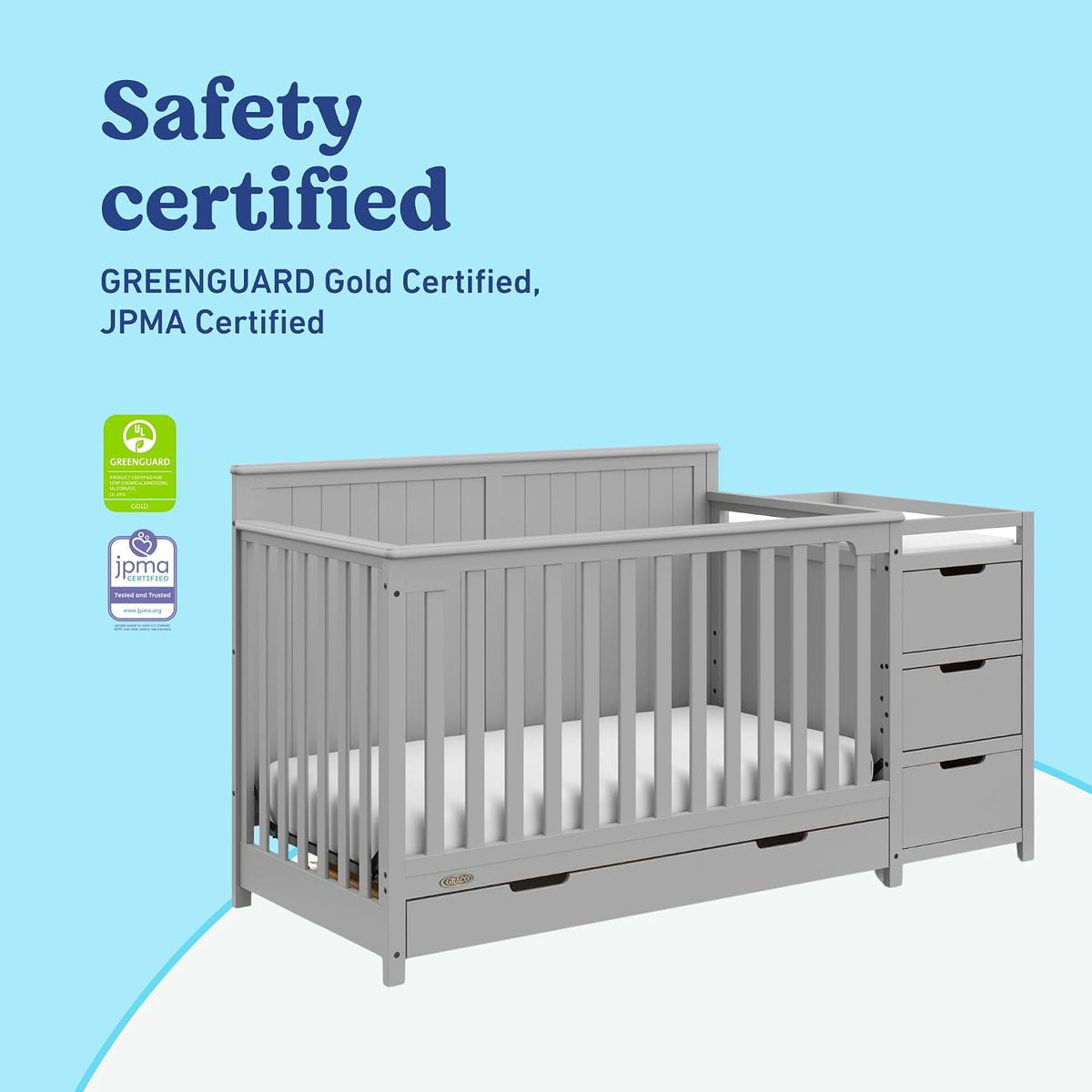 Graco Hadley 5-in-1 Convertible Crib & Changer, Pebble Gray