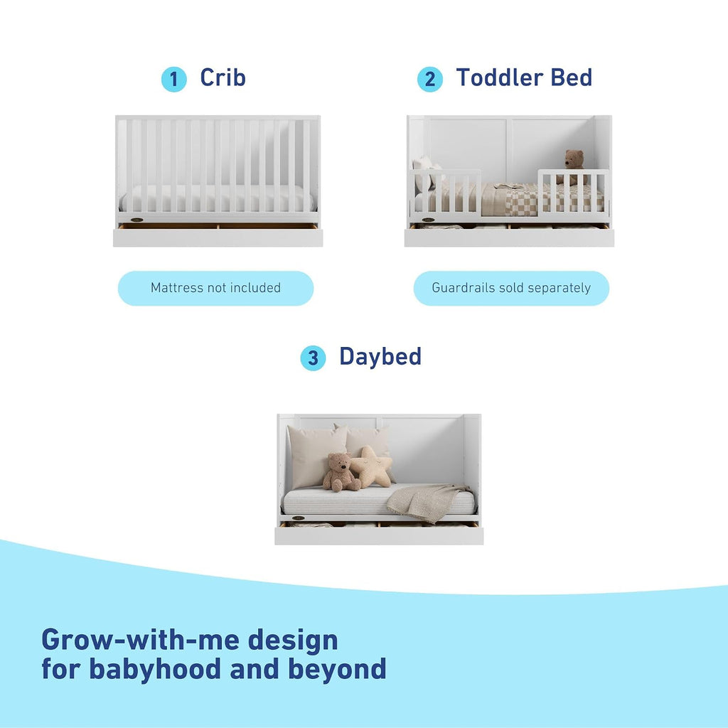 Graco Theo 3-in-1 Convertible Crib with Storage Drawer, White