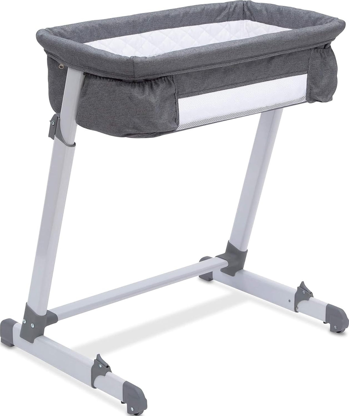 Simmons Kids By The Bed City Sleeper Bassinet - Adjustable Height Portable Crib with Wheels & Airflow Mesh, Grey Tweed