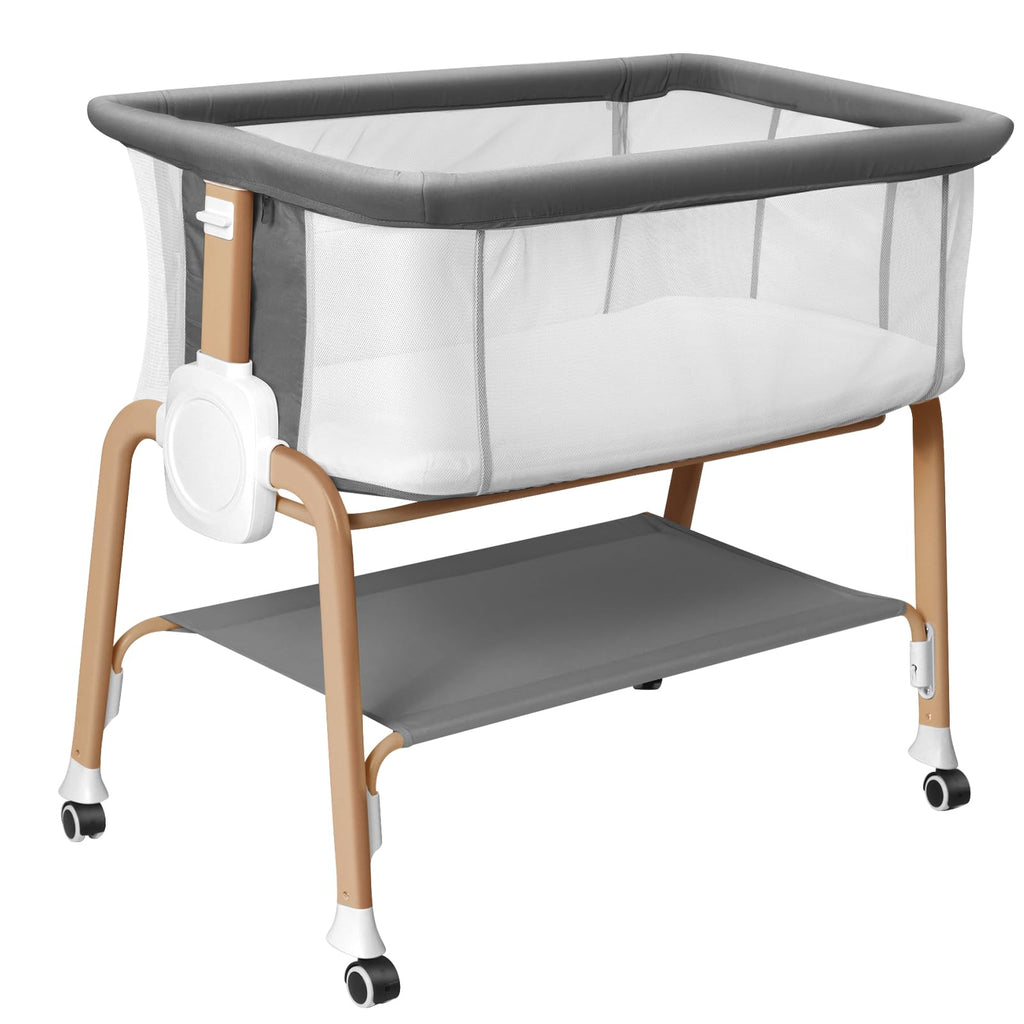 Bassinet Bedside Sleeper, Bedside Bassinet for Newborn, Baby Bassinet with 5 Adjustable Height, Rocking Bassinet with Wheels, Breathable Mesh & Mattress, Easy Folding Portable Bedside Crib(Gray)