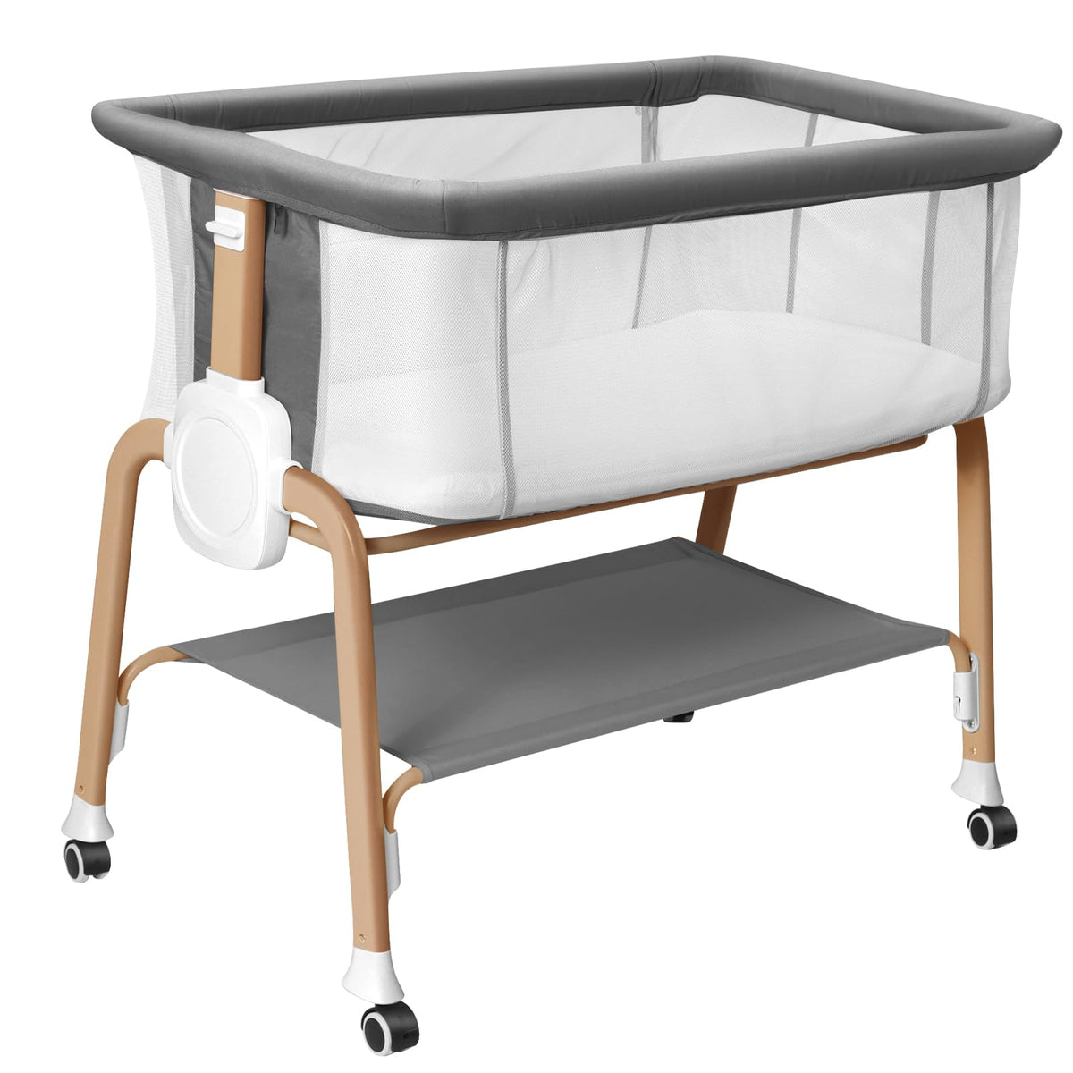 Bassinet Bedside Sleeper, Bedside Bassinet for Newborn, Baby Bassinet with 5 Adjustable Height, Rocking Bassinet with Wheels, Breathable Mesh & Mattress, Easy Folding Portable Bedside Crib(Gray)