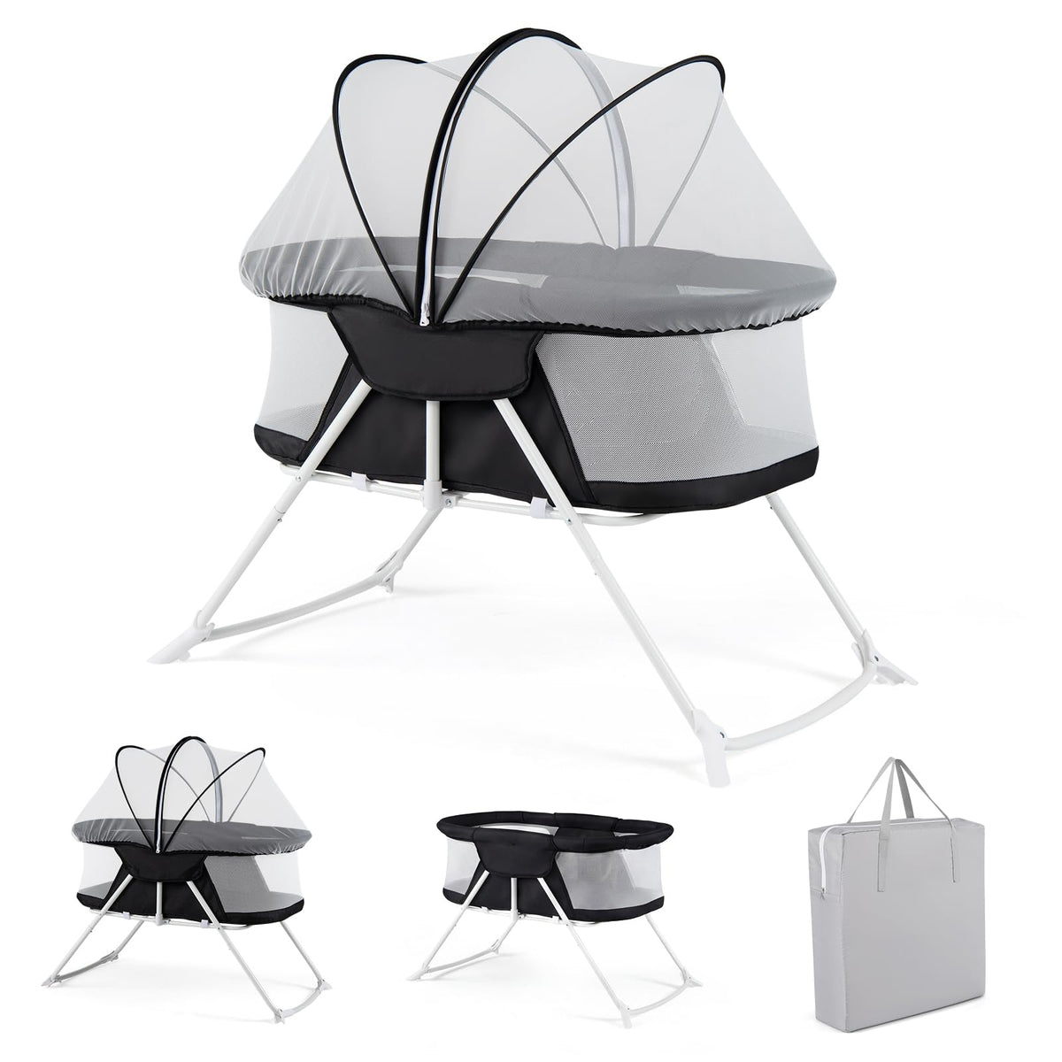 BABY JOY 2 in 1 Bassinet, Foldable Bedside Crib with Breathable Mesh, Comfortable Mattress, Zippered Net Canopy & Portable Bag, Bassinet Bedside Sleeper for Baby, Infant & Newborn (Beige)