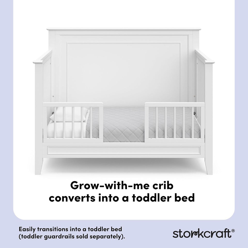 Storkcraft Solstice 5-in-1 Convertible Crib (White) – GREENGUARD Gold Certified, Converts to Toddler Bed and Full-Size Bed, Fits Standard Full-Size Crib Mattress, Adjustable Mattress Support Base