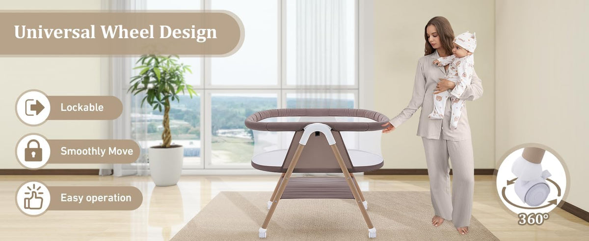 GYARING Baby bassinets,3 in1 Baby Crib, Sturdy, Portable & Easy to Assemble,Mosquito net and Portable Bag Included. (Khaki)