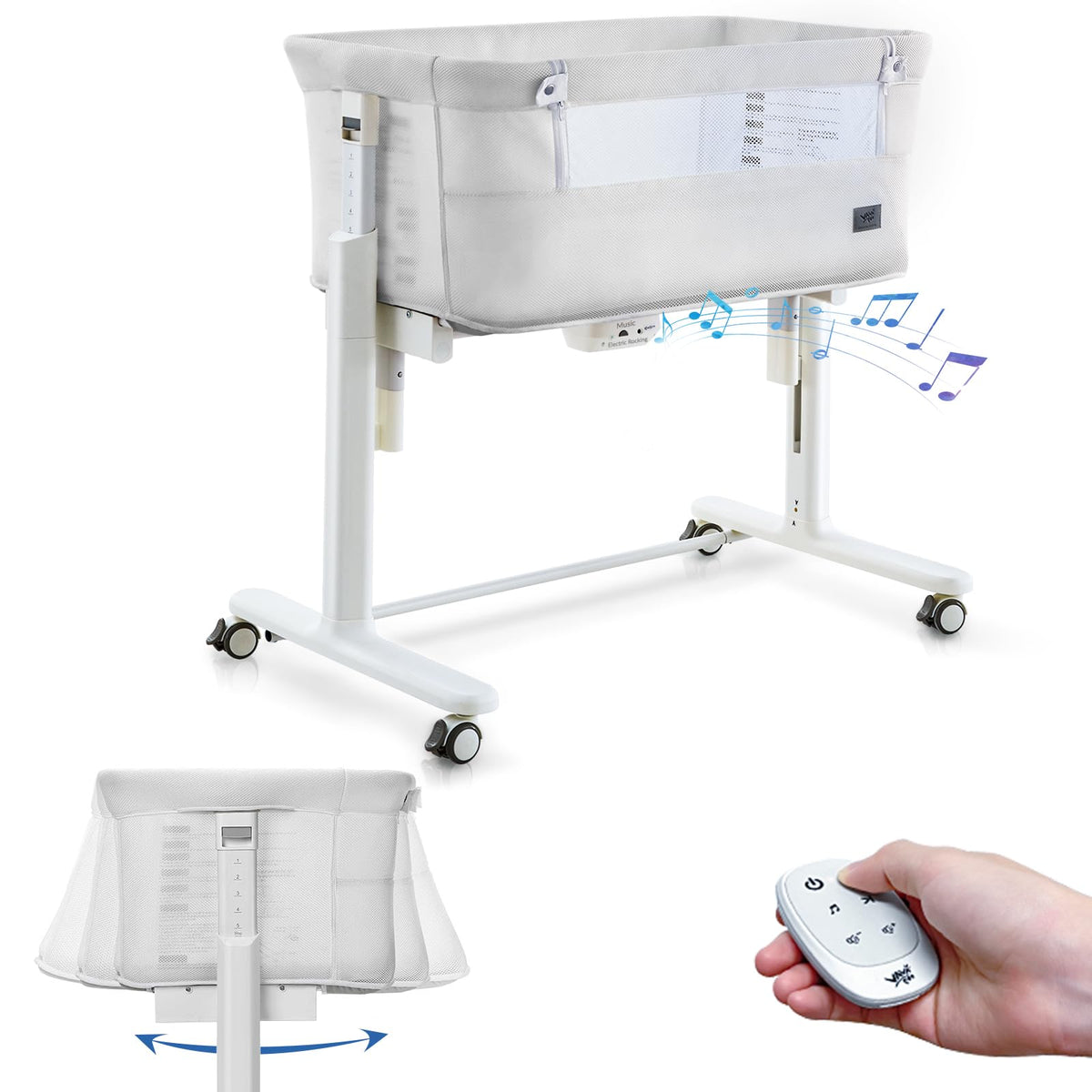 VaVaSoo Self Rocking Bassinet, Electric Rocking Bassinet for Baby, White
