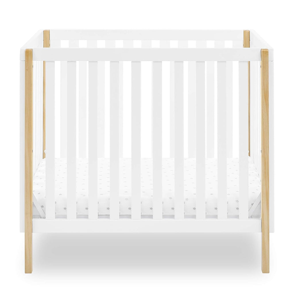 Delta Children Gio Mini Crib with 2.75" Mattress Included, Bianca White/Natural