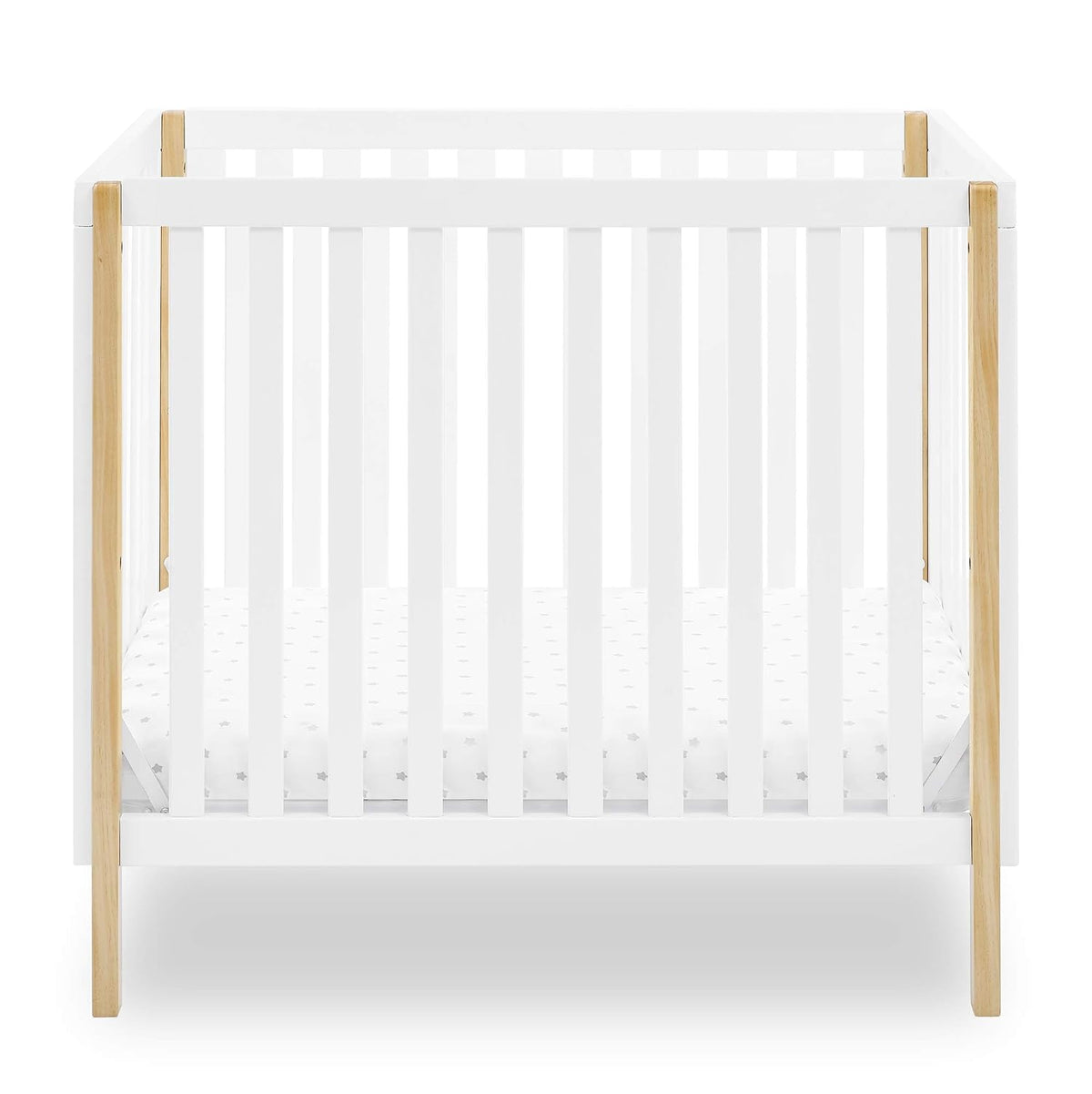 Delta Children Gio Mini Crib with 2.75" Mattress Included, Bianca White/Natural