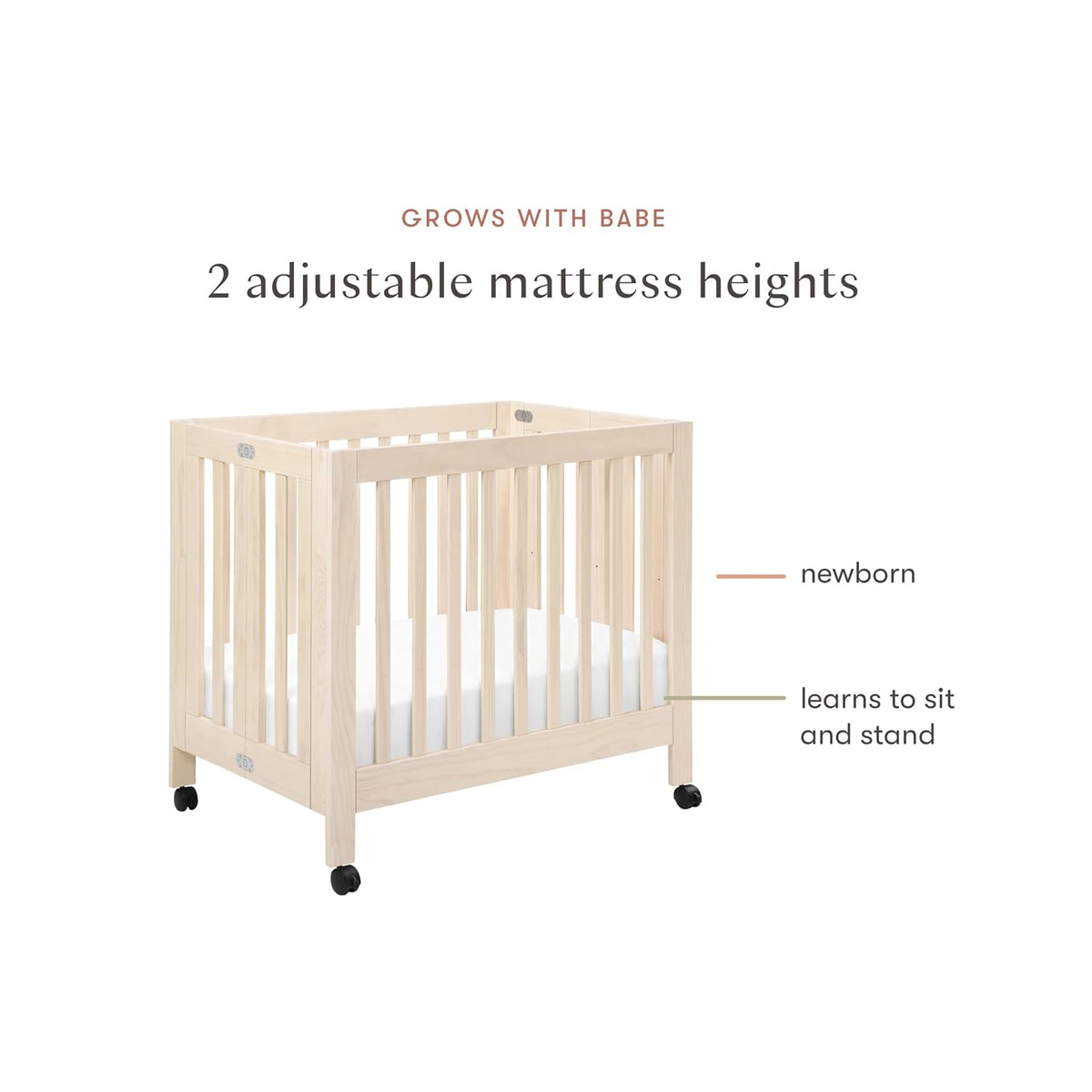 babyletto Origami Mini Portable Crib, GREENGUARD Certified Washed Natural