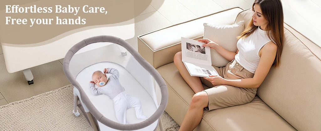 GYARING Baby bassinets,3 in1 Baby Crib, Sturdy, Portable & Easy to Assemble,Mosquito net and Portable Bag Included. (Khaki)