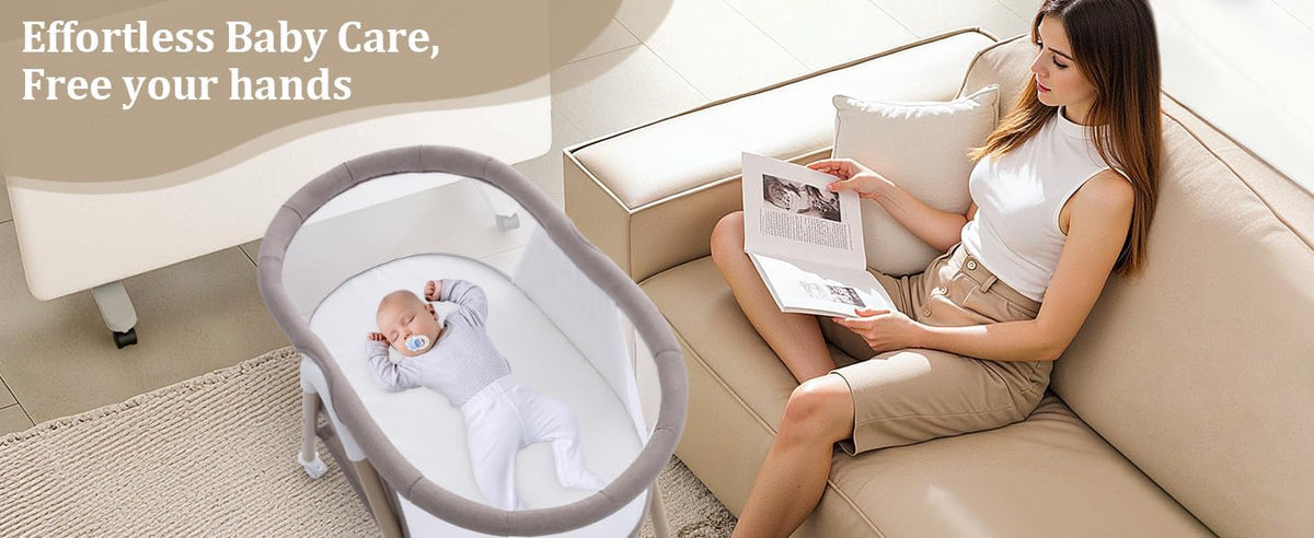 GYARING Baby bassinets,3 in1 Baby Crib, Sturdy, Portable & Easy to Assemble,Mosquito net and Portable Bag Included. (Khaki)