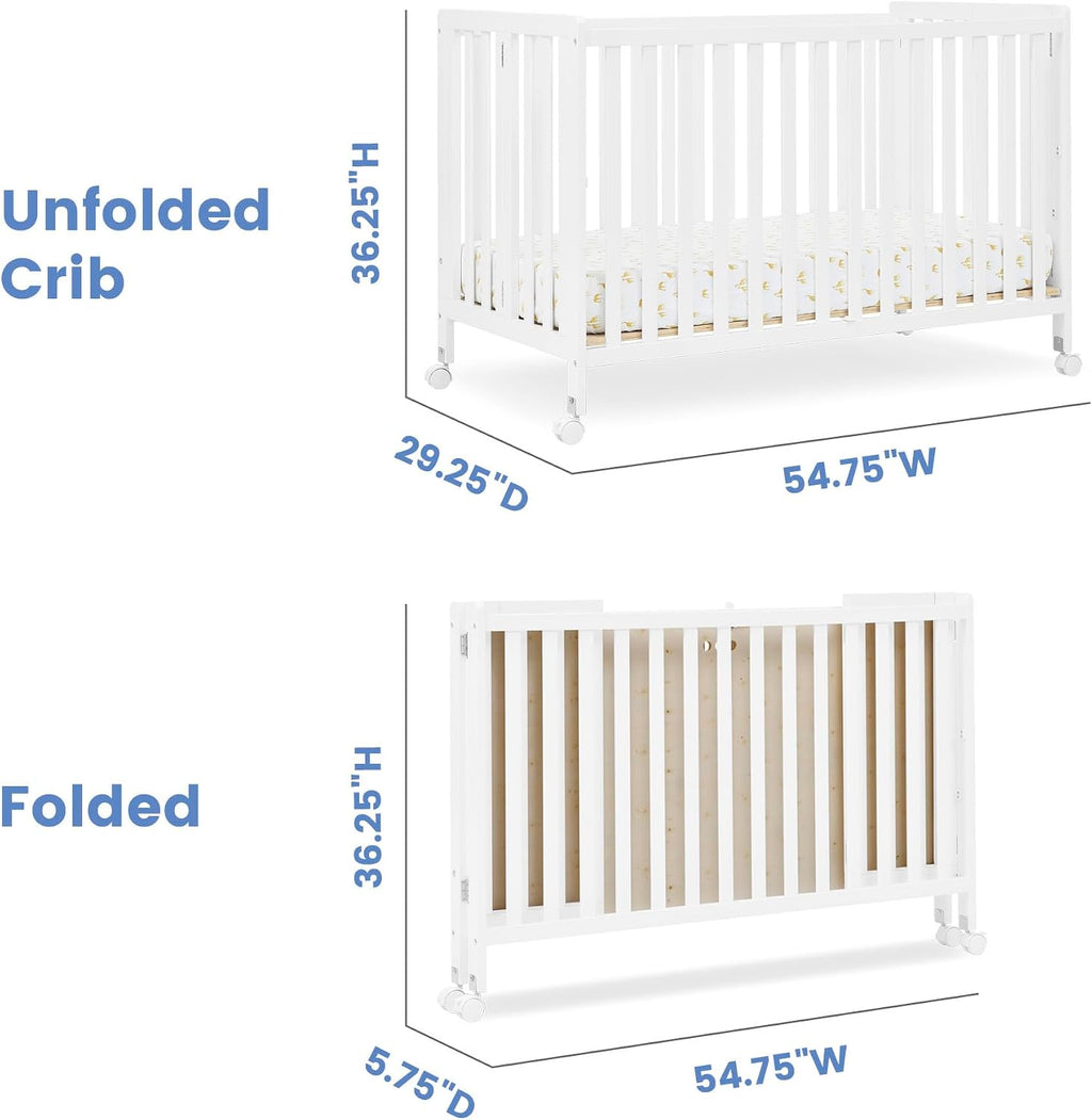 Simmons Kids Aria Full Size Portable Folding Crib - Greenguard Gold Certified, Bianca White