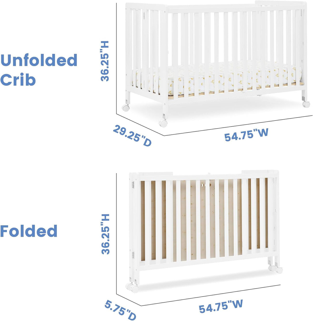 Simmons Kids Aria Full Size Portable Folding Crib - Greenguard Gold Certified, Bianca White