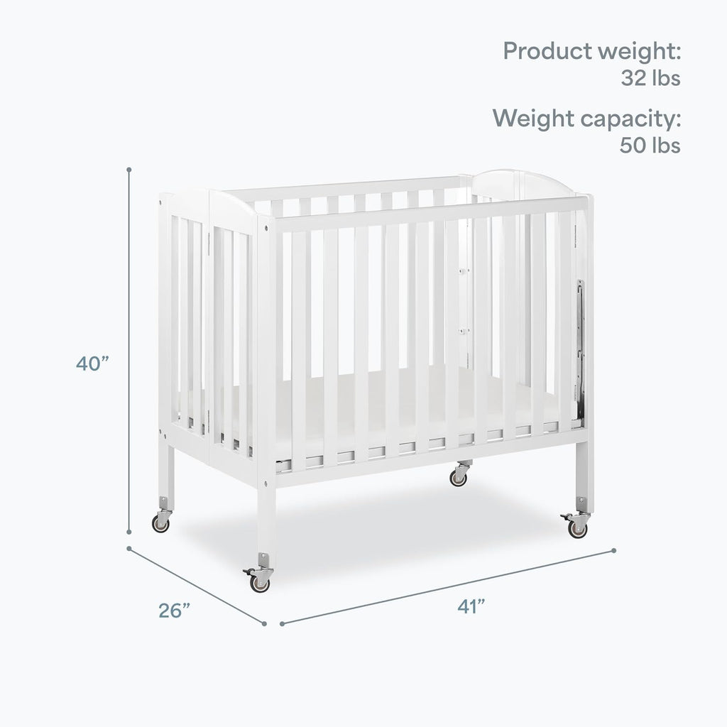 Dream On Me Mini Folding 3-in-1 Portable Baby Crib, Sturdy Locking Wheels