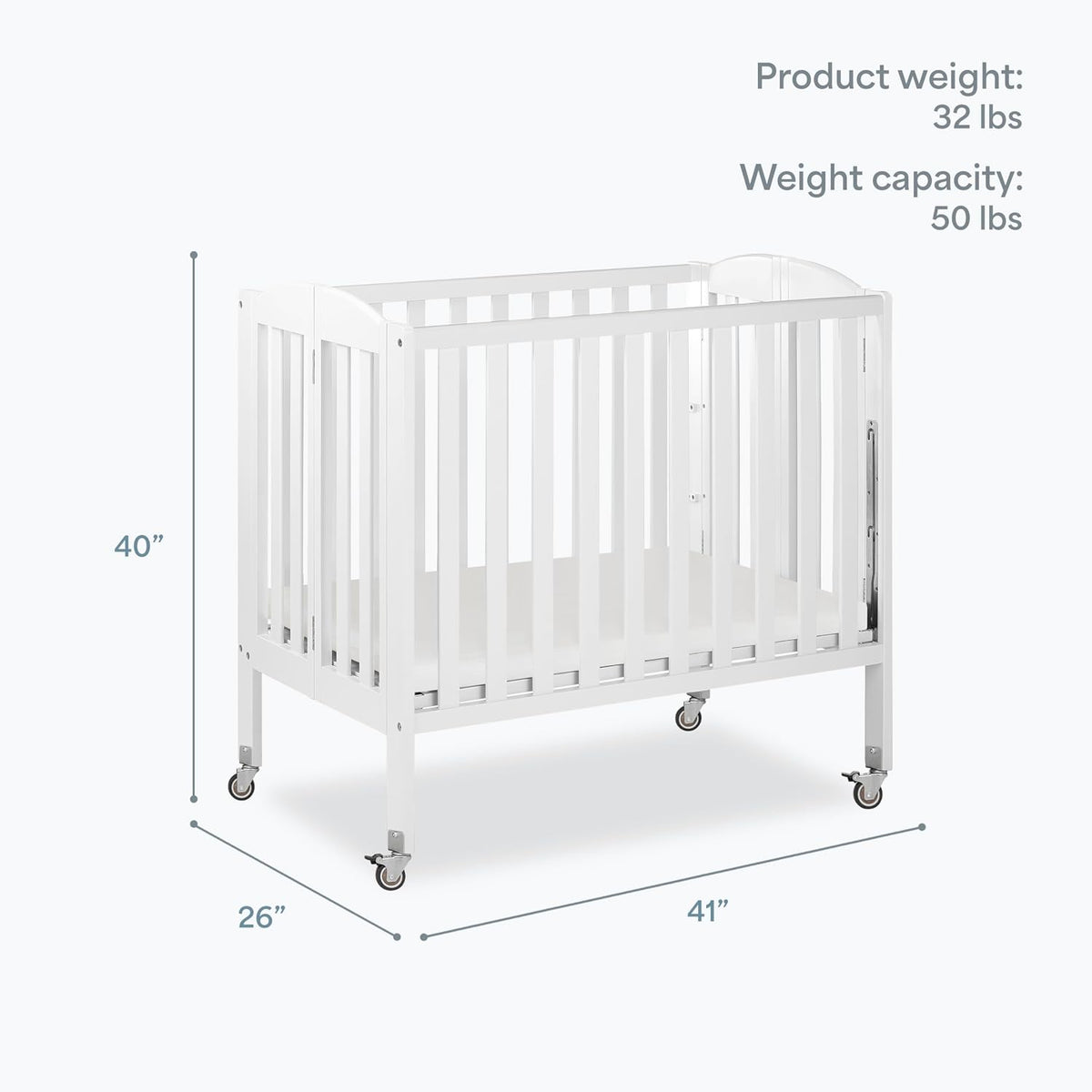 Dream On Me Mini Folding 3-in-1 Portable Baby Crib, Sturdy Locking Wheels