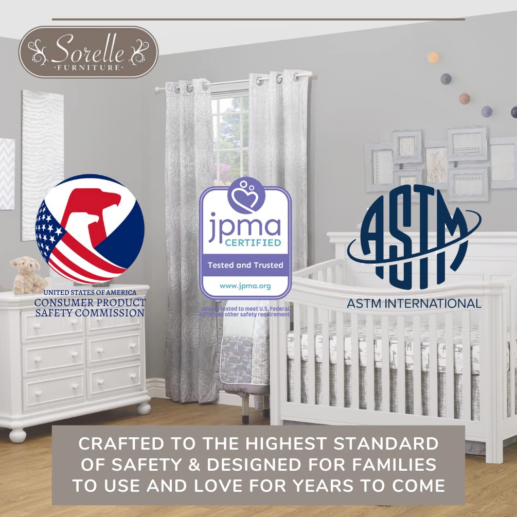 Sorelle Furniture Primo Crib, Classic 4-In-1 Convertible Crib, White Crib Made of Wood, Non-Toxic Finish, Wooden Baby Bed, Toddler Bed, Child’s Daybed and Full-Size Bed, Nursery Furniture-White