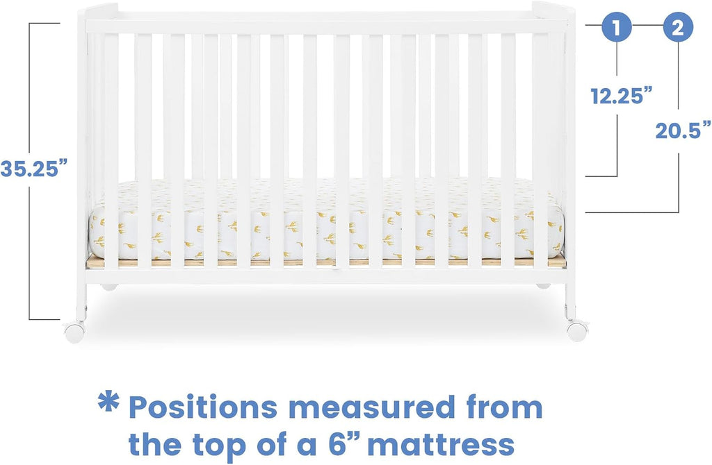 Simmons Kids Aria Full Size Portable Folding Crib - Greenguard Gold Certified, Bianca White