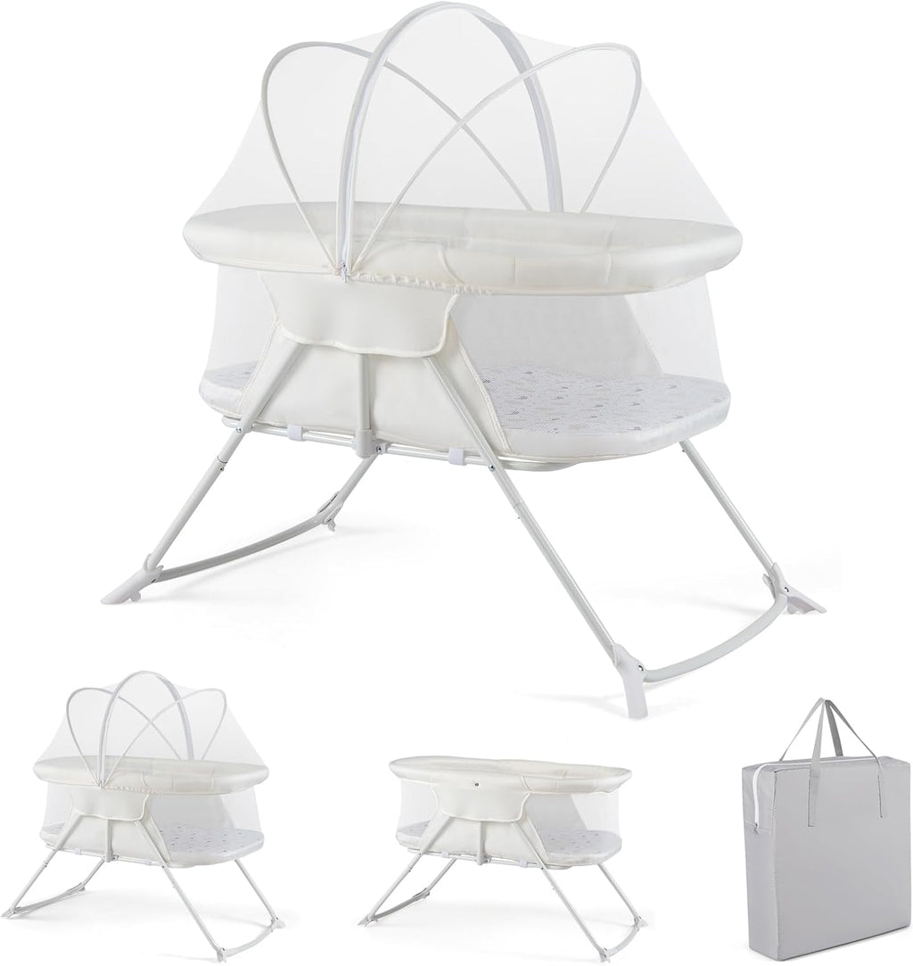 BABY JOY 2 in 1 Bassinet, Foldable Bedside Crib with Breathable Mesh, Comfortable Mattress, Zippered Net Canopy & Portable Bag, Bassinet Bedside Sleeper for Baby, Infant & Newborn (Beige)