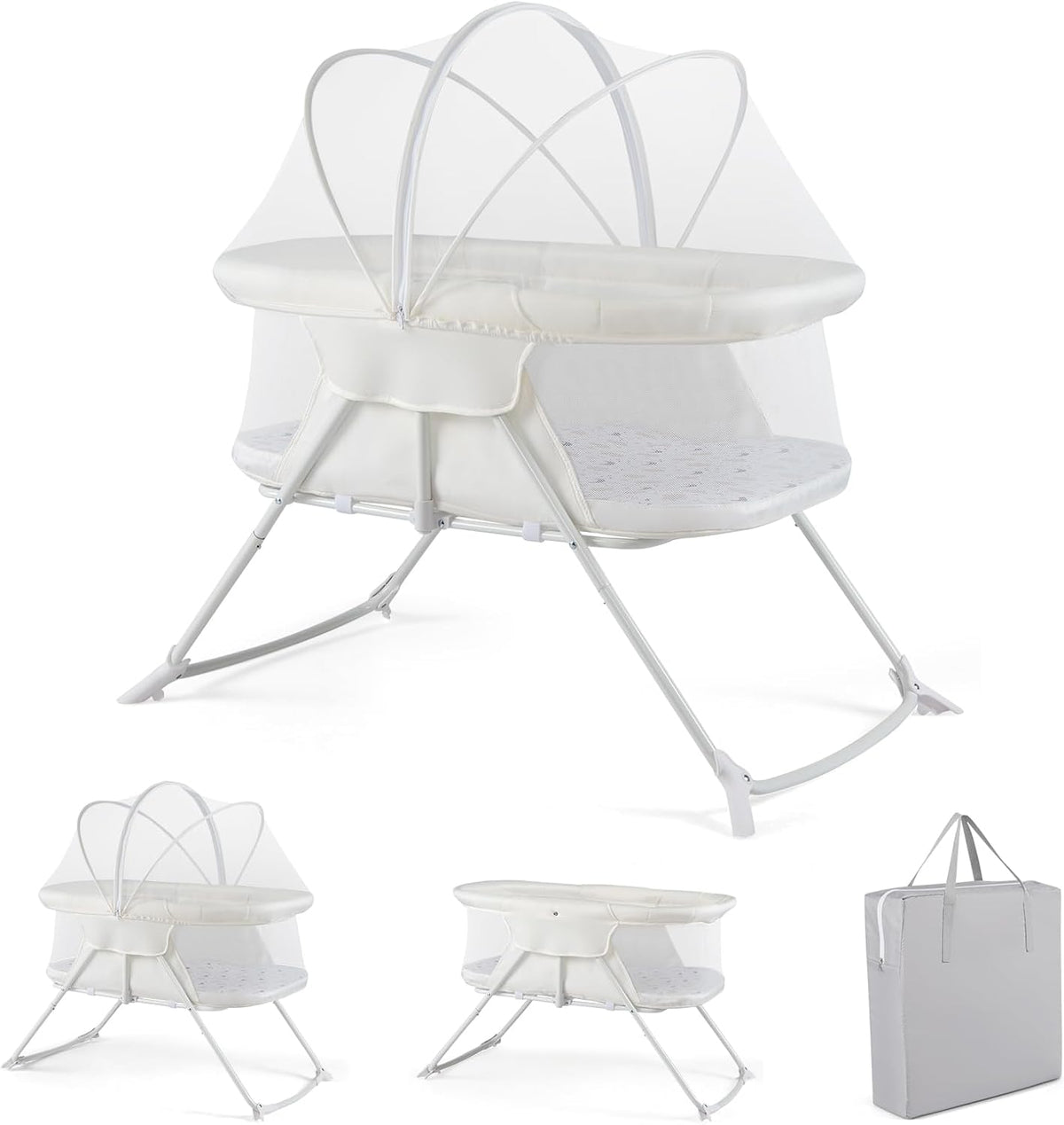 BABY JOY 2 in 1 Bassinet, Foldable Bedside Crib with Breathable Mesh, Comfortable Mattress, Zippered Net Canopy & Portable Bag, Bassinet Bedside Sleeper for Baby, Infant & Newborn (Beige)