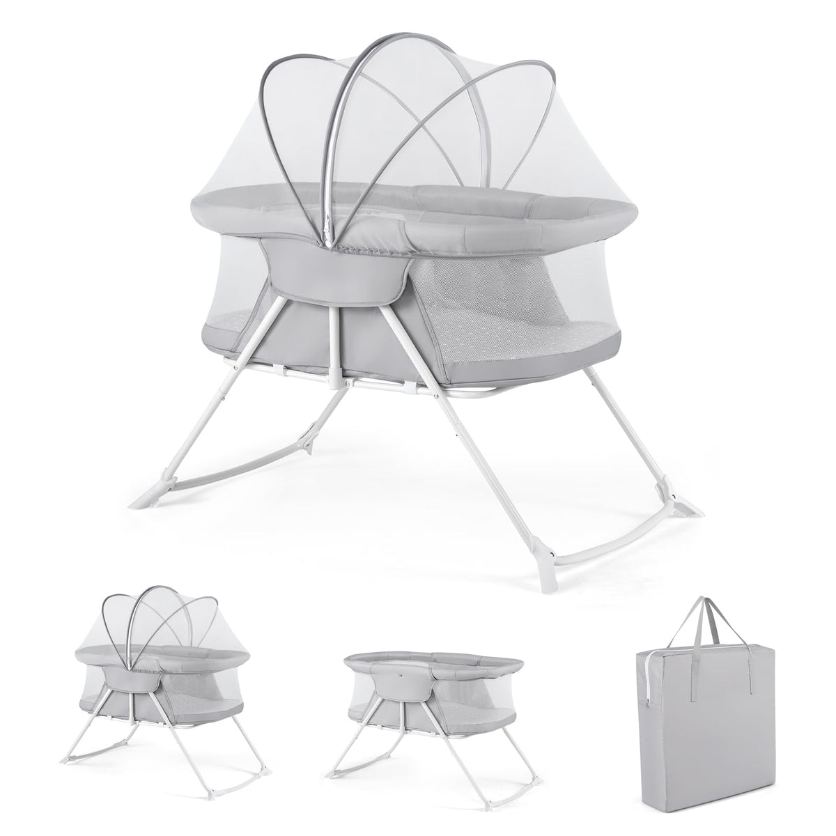 BABY JOY 2 in 1 Bassinet, Foldable Bedside Crib with Breathable Mesh, Comfortable Mattress, Zippered Net Canopy & Portable Bag, Bassinet Bedside Sleeper for Baby, Infant & Newborn (Beige)