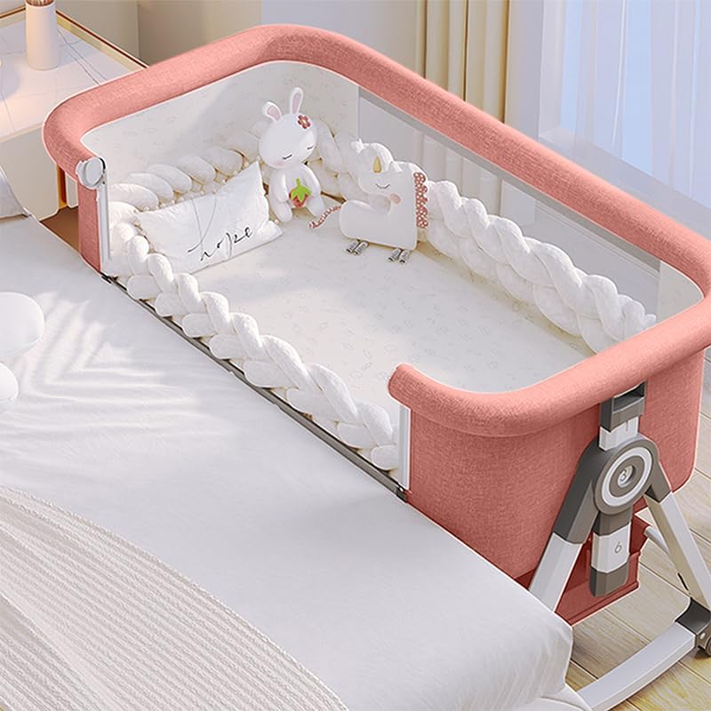 Baby Bassinet,3 in 1 Baby Bassinets Bedside Sleeper with Wheels and Mosquito Net,Bedside Bassinet for Baby with Comfy Mattress, Mattress&Breathable Mesh,Storage Basket