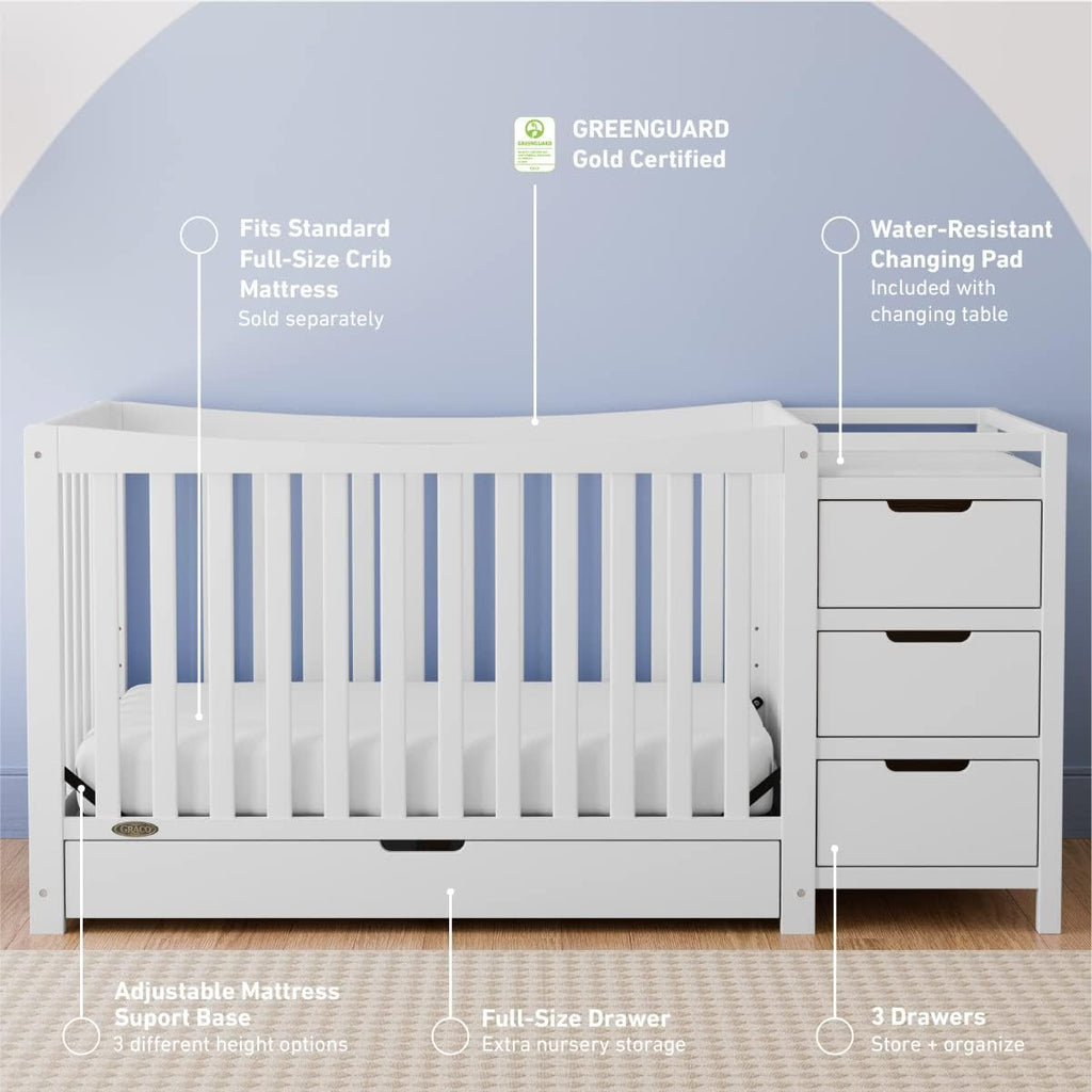 Graco Remi 4-in-1 Convertible Crib & Changer, White