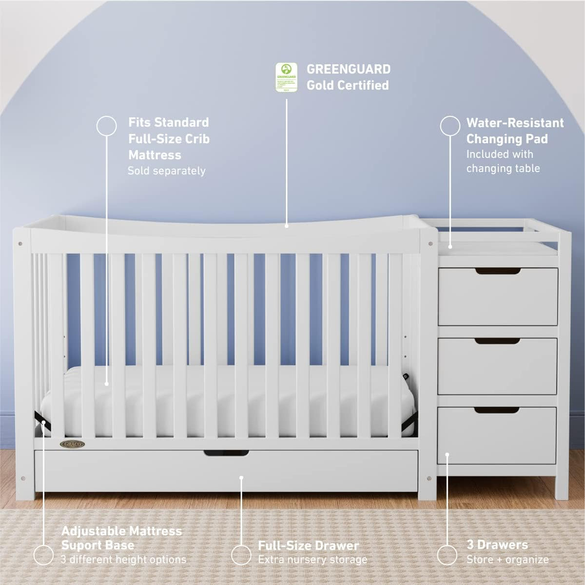 Graco Remi 4-in-1 Convertible Crib & Changer, White