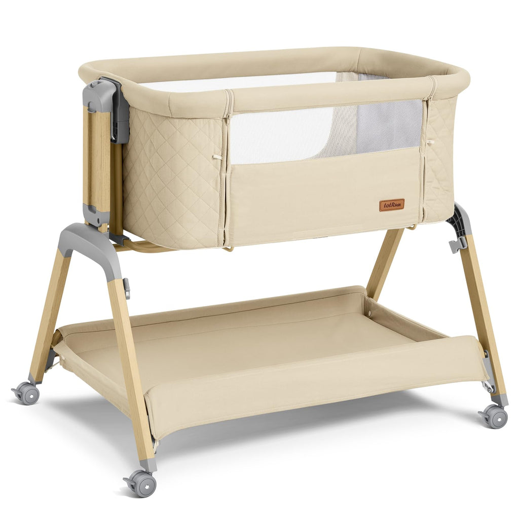 TotRun Bassinet Bedside Sleeper, Rocking Bassinets with Comfy Mattress and Wheels for Newborn, 5-Height Adjustable (Pink)