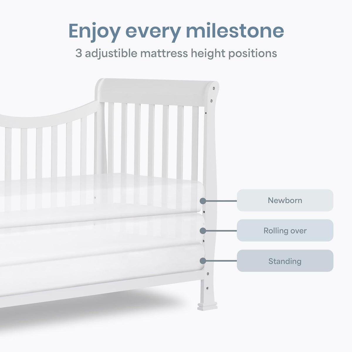 Dream On Me Violet 7-in-1 Convertible Life Style Crib in White, Greenguard Gold Certified, 4 Mattress Height Settings, Made of Sustainable New Zealand Pinewood