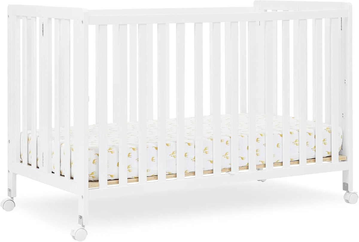 Simmons Kids Aria Full Size Portable Folding Crib - Greenguard Gold Certified, Bianca White