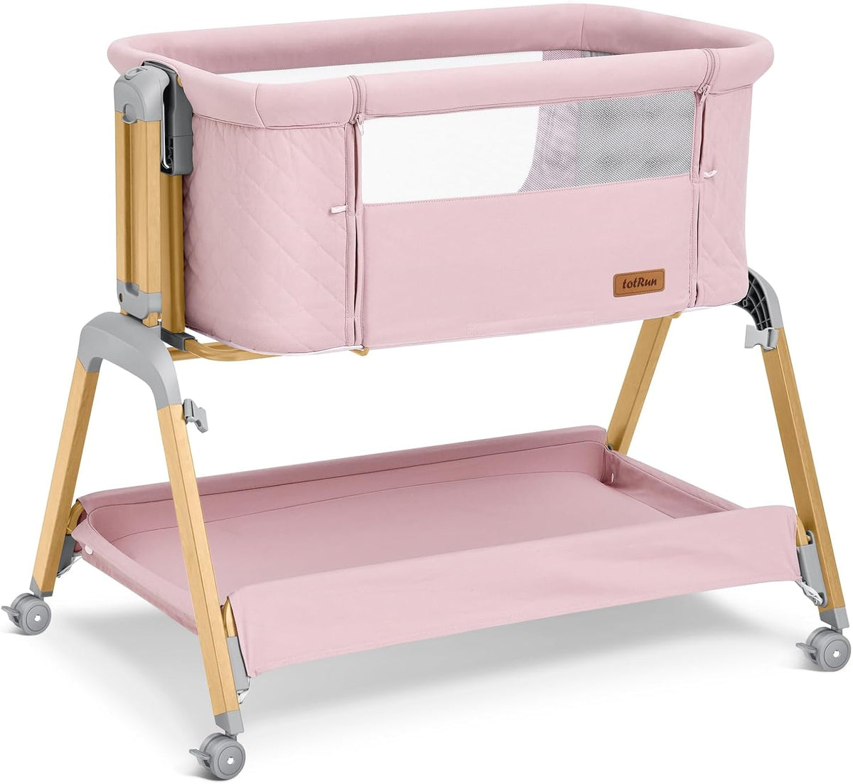 TotRun Bassinet Bedside Sleeper, Rocking Bassinets with Comfy Mattress and Wheels for Newborn, 5-Height Adjustable (Pink)