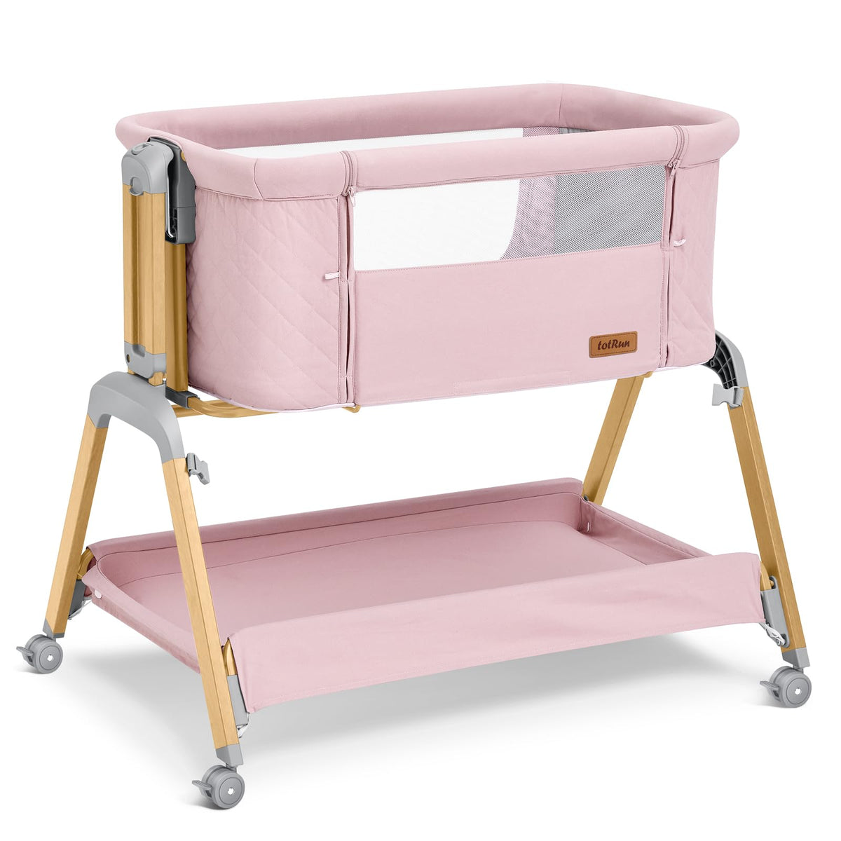 TotRun Bassinet Bedside Sleeper, Rocking Bassinets with Comfy Mattress and Wheels for Newborn, 5-Height Adjustable (Pink)