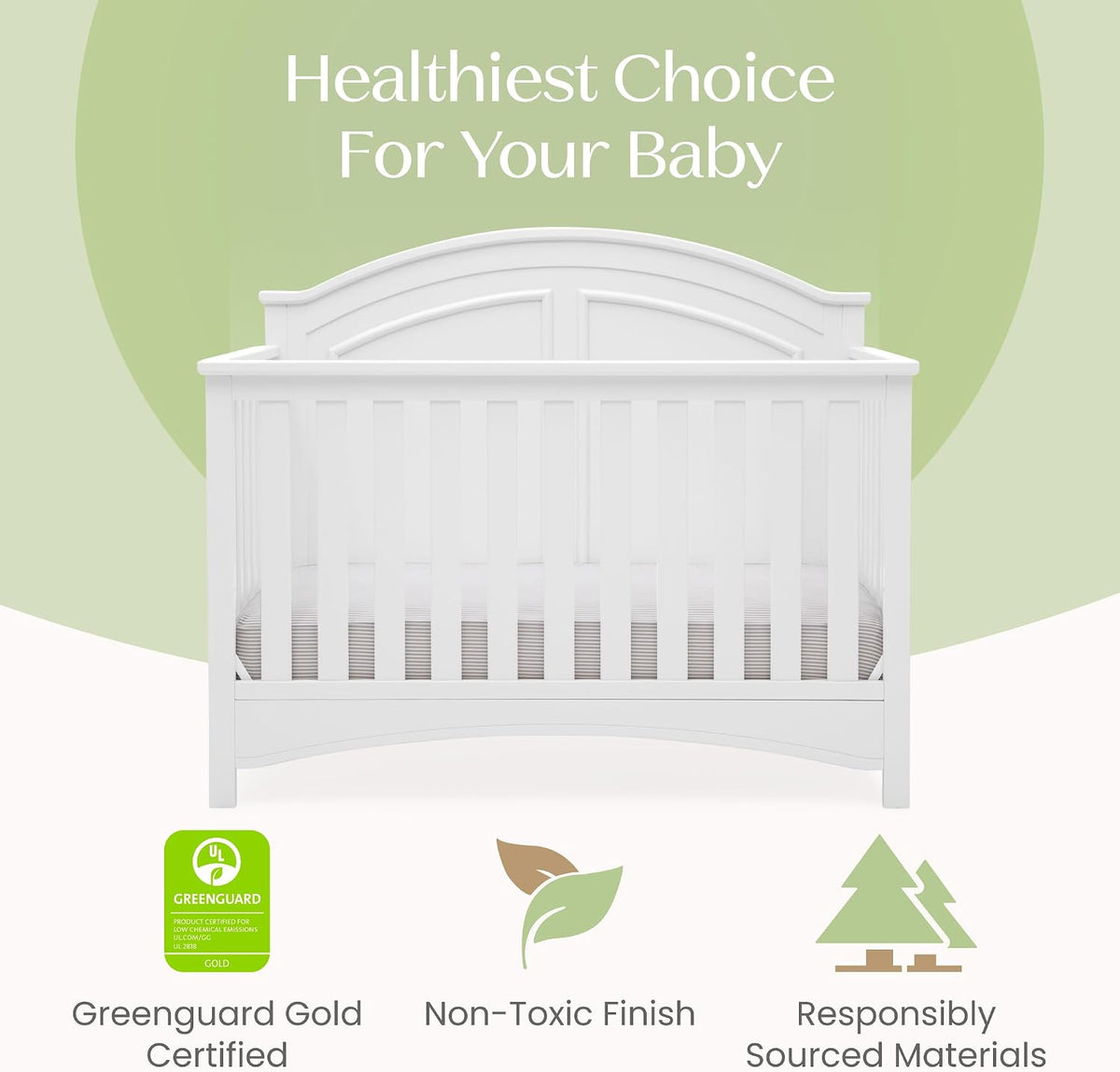 Delta Children Perry 6-in-1 Convertible Crib - Greenguard Gold Certified, Bianca White