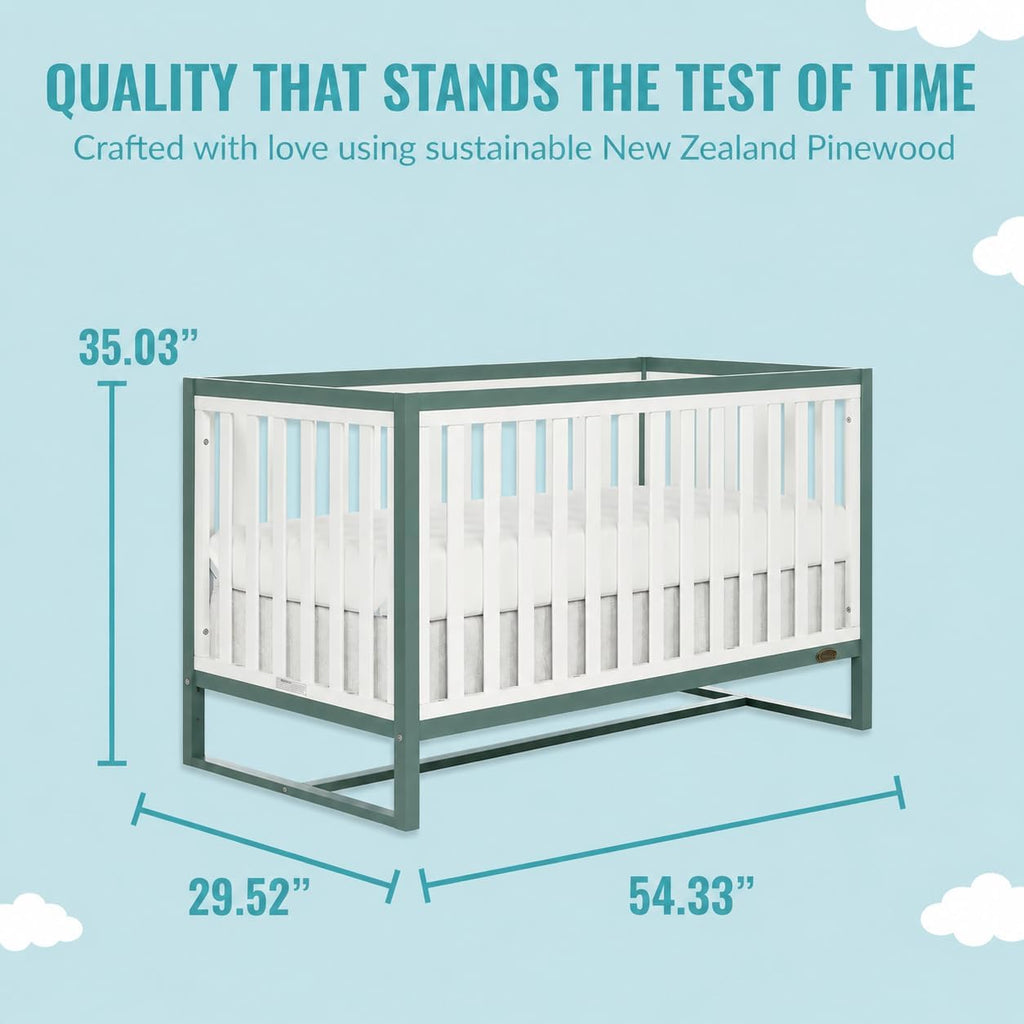 Dream On Me Arlo 5-in-1 Convertible Full-Size Baby Crib in Jungle Green, GreenGuard Gold & BSA, Converts to Toddler, Day & Full-Size Bed, 3 Mattress Heights, Non-Toxic Finish, Sustainable Pinewood