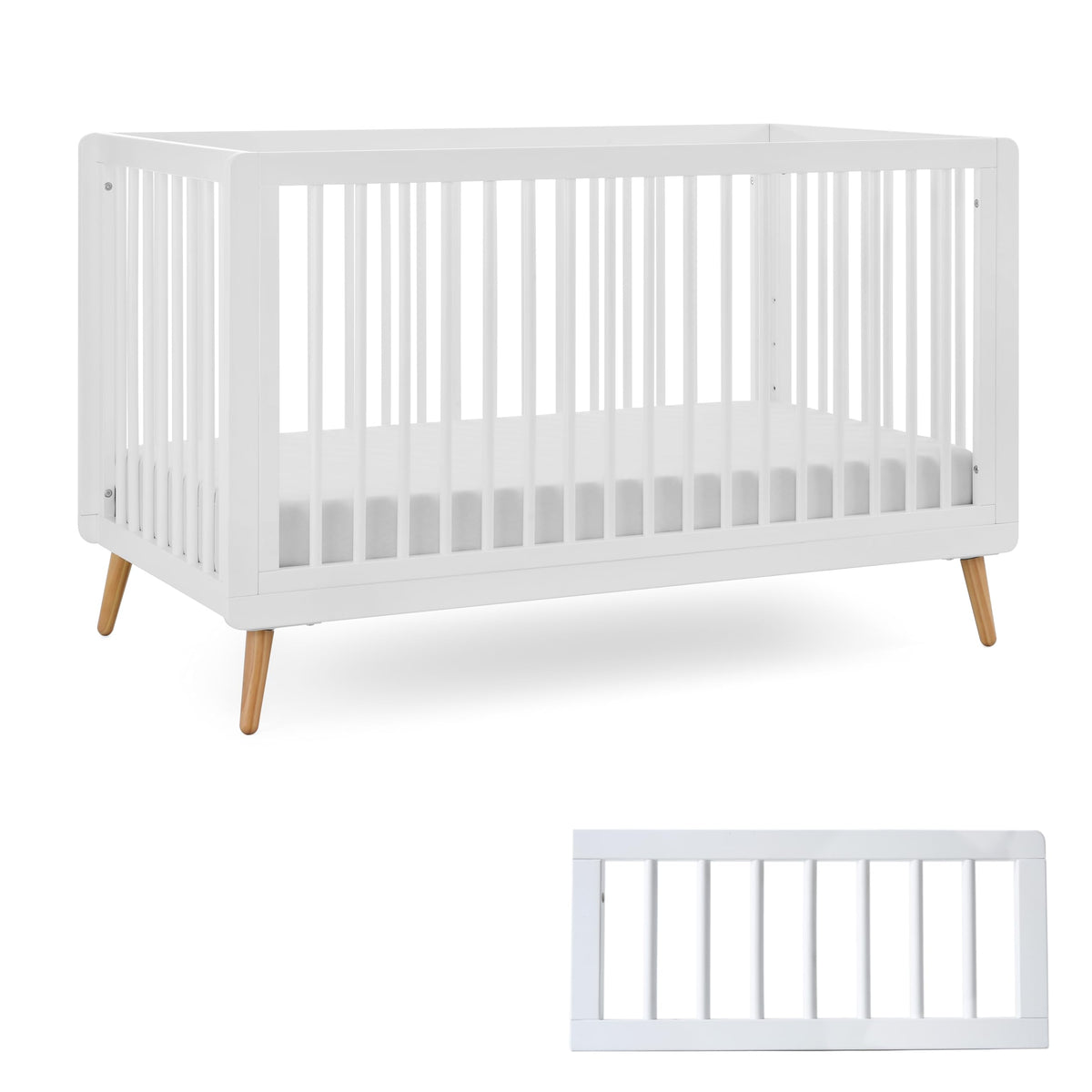 Tatum 3-in-1 Convertible Wooden Baby Crib - White and Natural