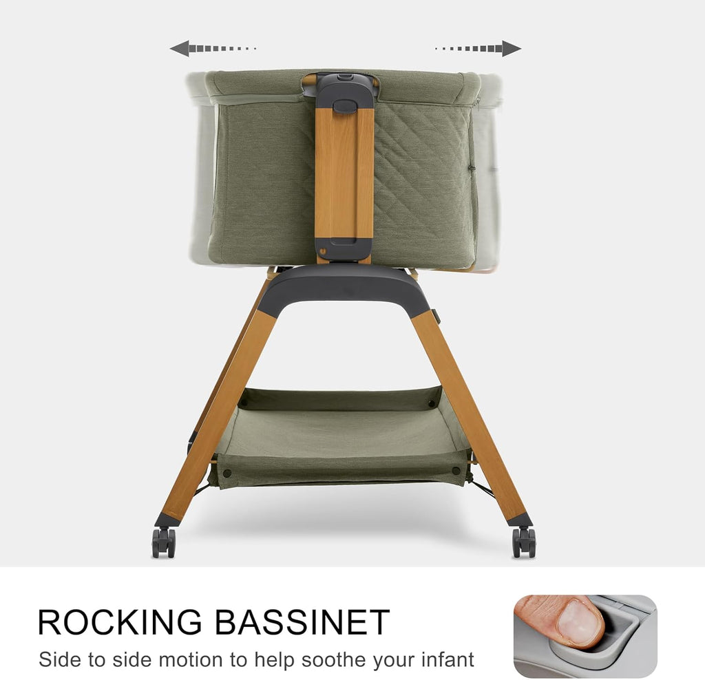 Jimglo 3-in-1 Baby Bassinet, Bedside Sleeper, Rocking Mode, Wheels, Green