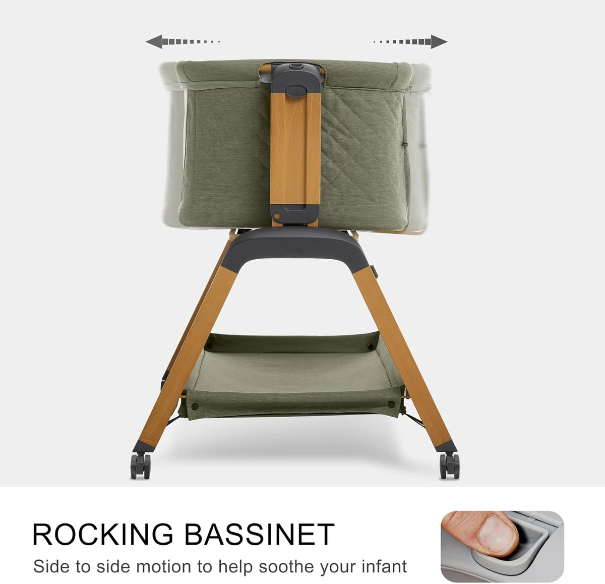 Jimglo 3-in-1 Baby Bassinet, Bedside Sleeper, Rocking Mode, Wheels, Green
