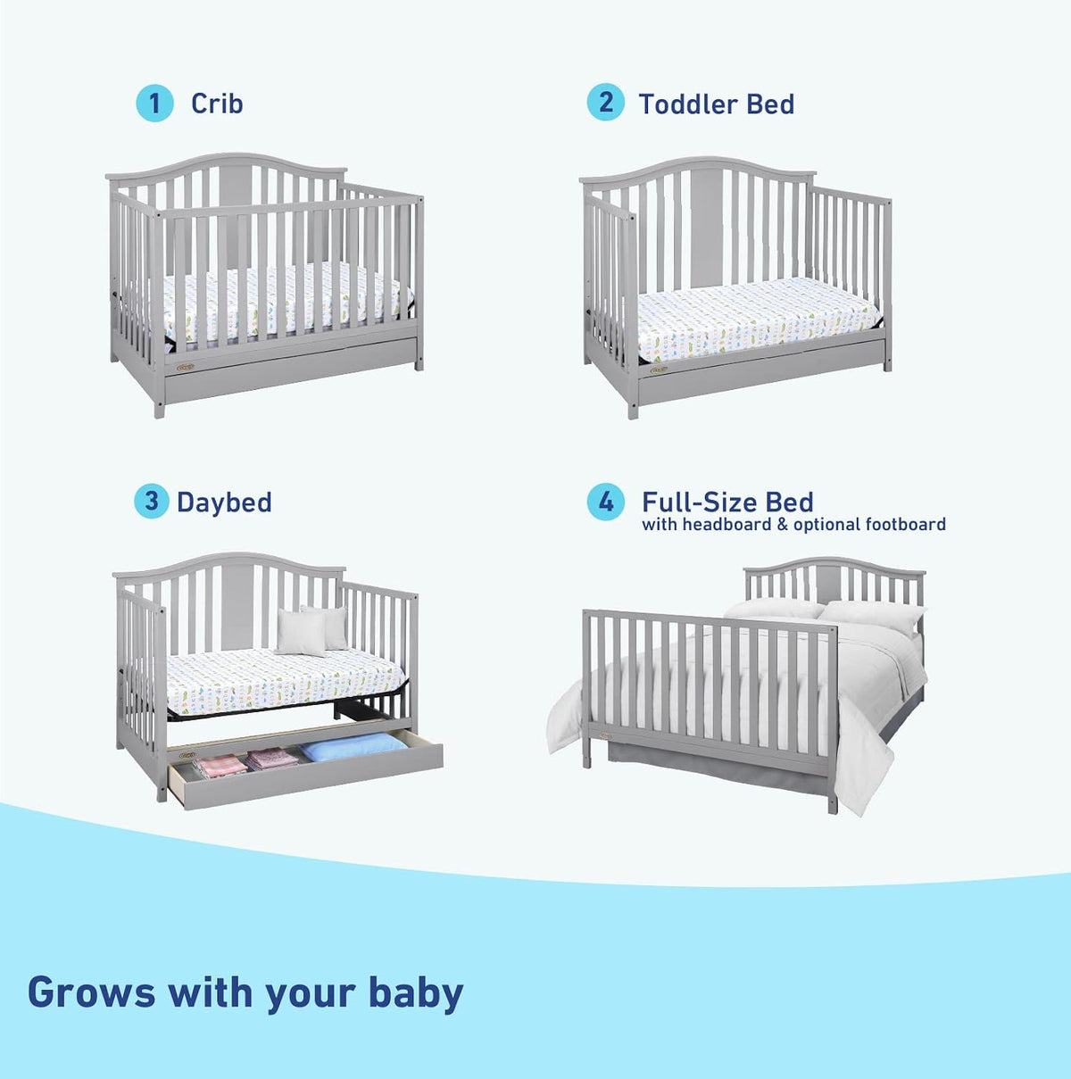 Graco Solano 4-in-1 Convertible Crib with Drawer, Pebble Gray