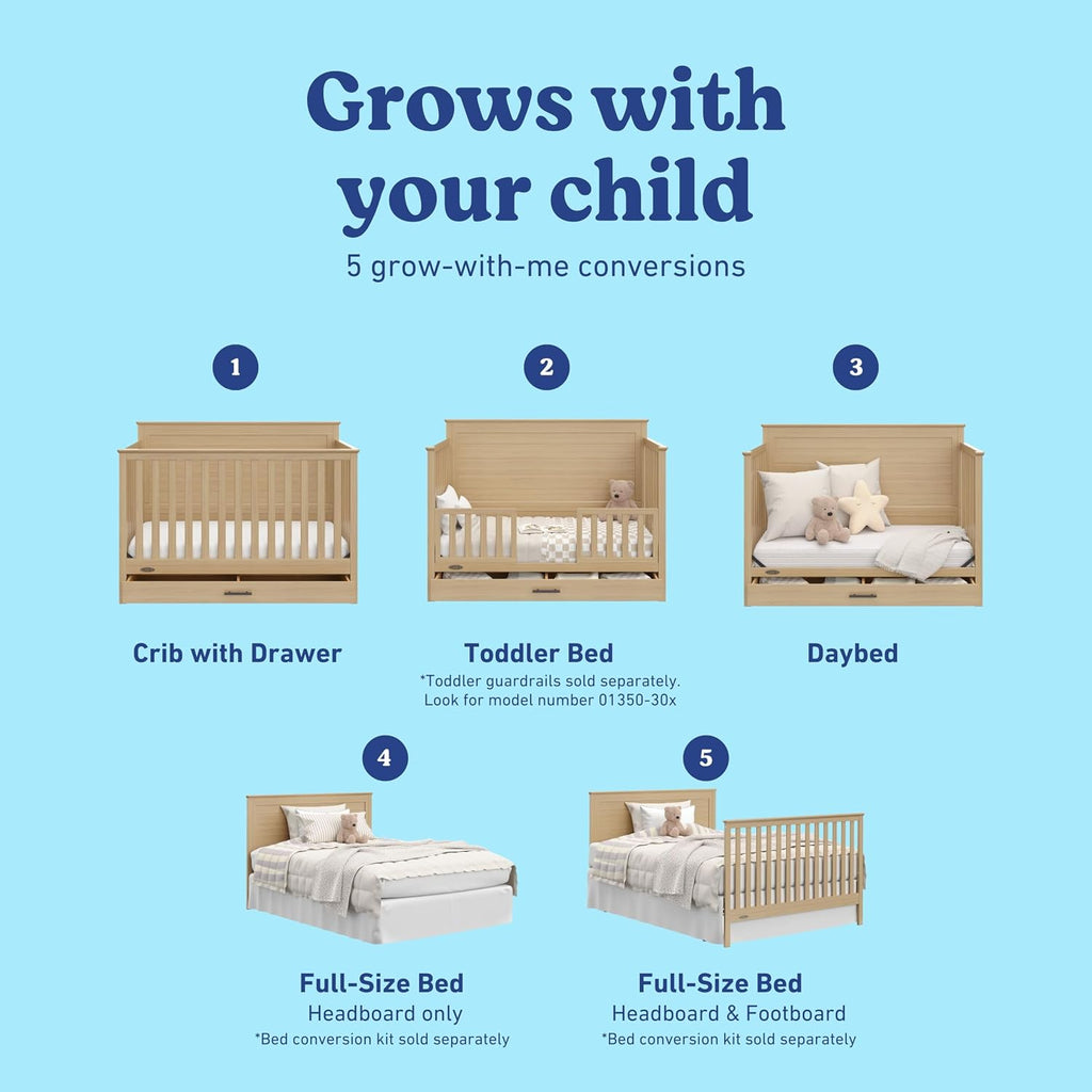 Graco Tristan 5-in-1 Convertible Crib with Drawer, Driftwood