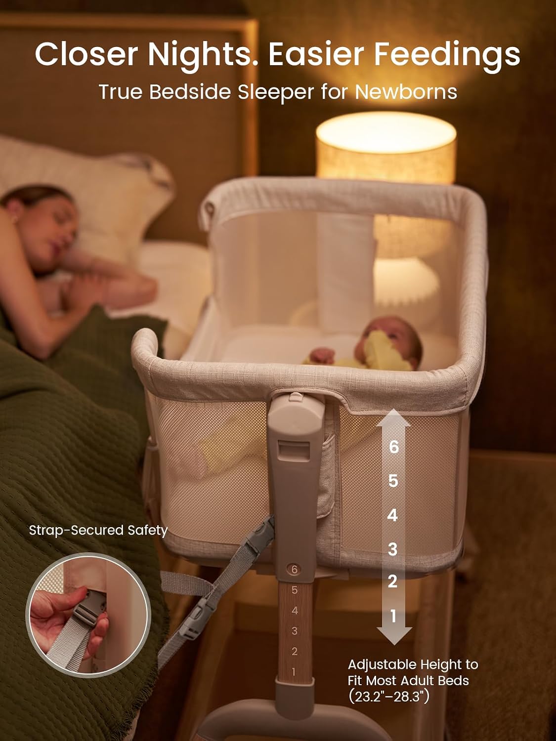 GROWNSY 5-in-1 Baby Bassinet Bedside Sleeper with Gentle Manual Rocking