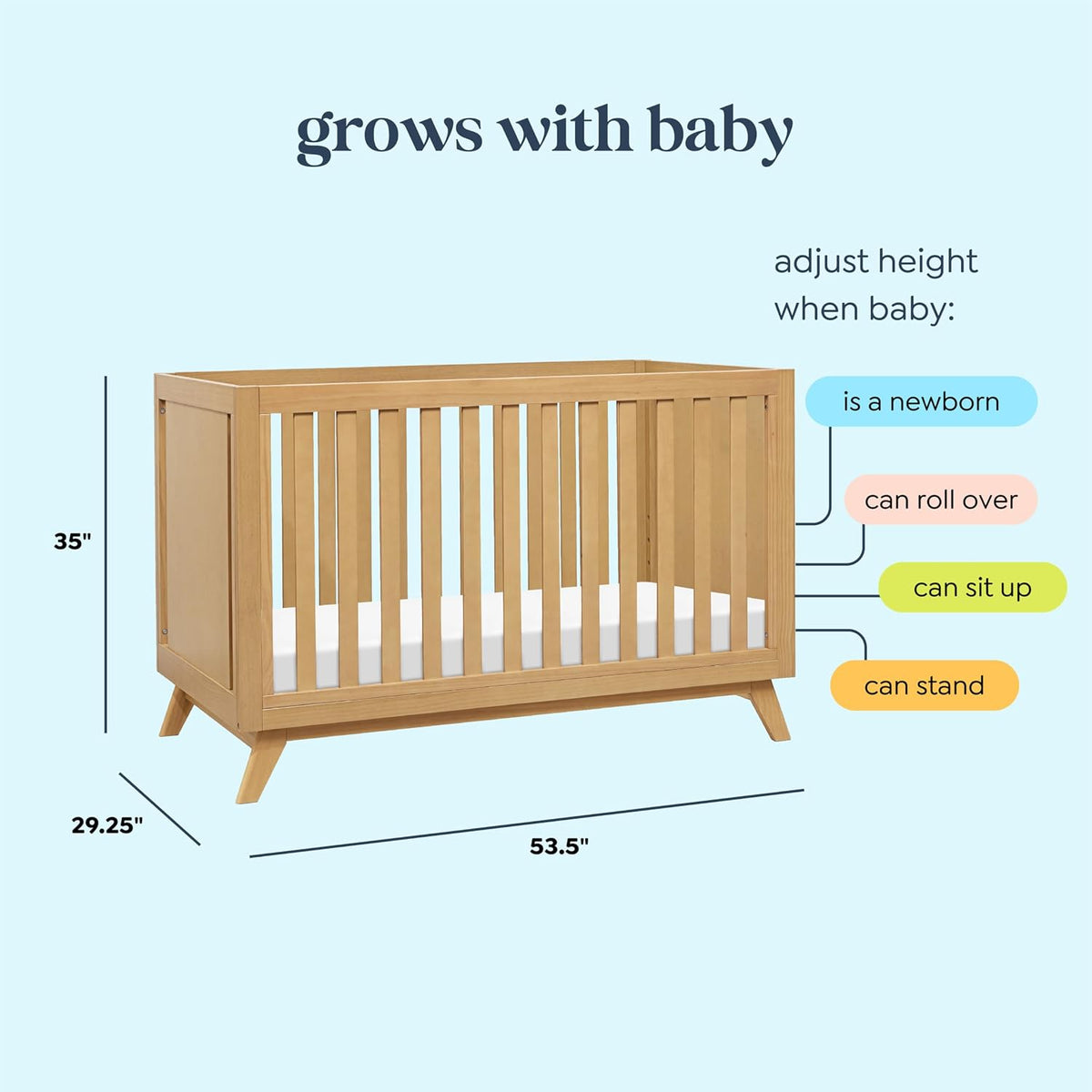 DaVinci Otto 3-in-1 Convertible Baby Crib, GREENGUARD Certified, Honey