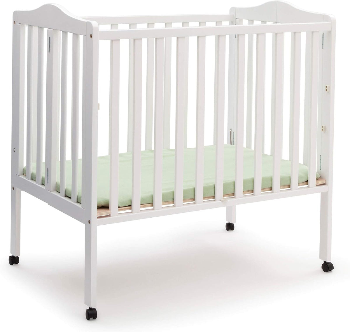Delta Children Folding Portable Mini Baby Crib with 1.5-inch Mattress - Greenguard Gold Certified, White
